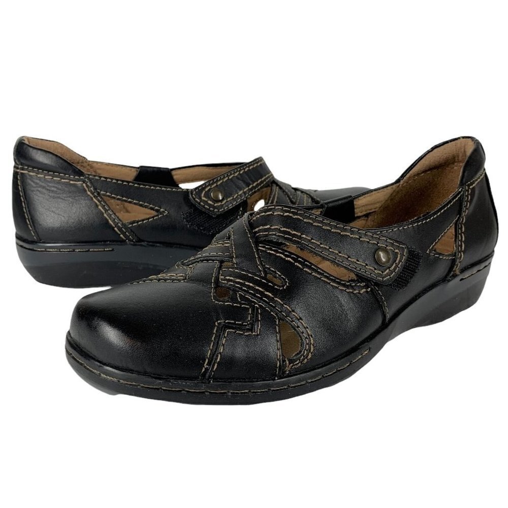 Clarks Collection Black Leather Casual Flats Size 8 M Shoes